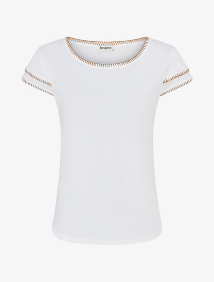T-shirt uni à manches courtes stylisées - Blanc - 1