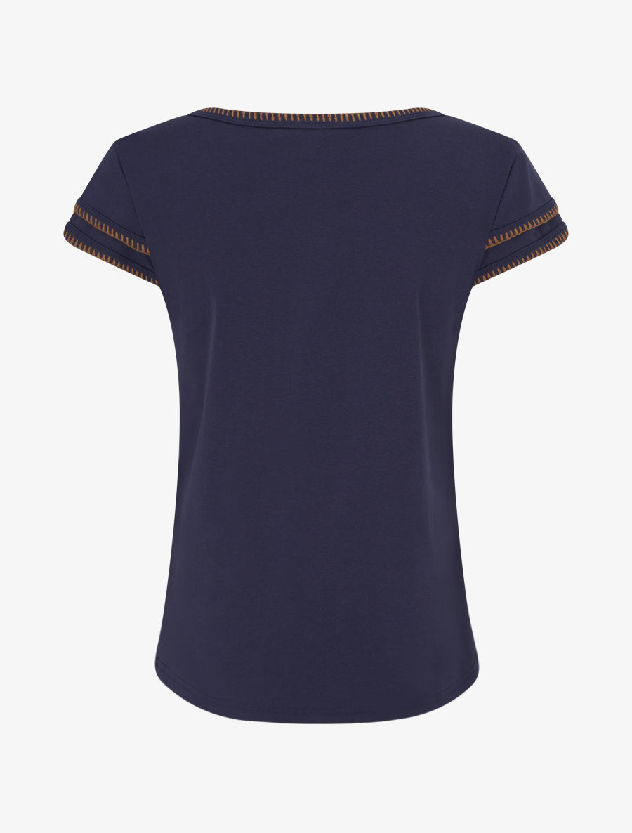 T-shirt uni à manches courtes stylisées - Bleu - 2