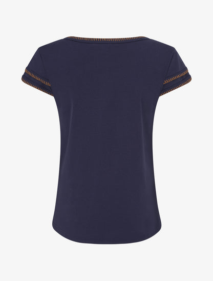 T-shirt uni à manches courtes stylisées - Bleu - 2