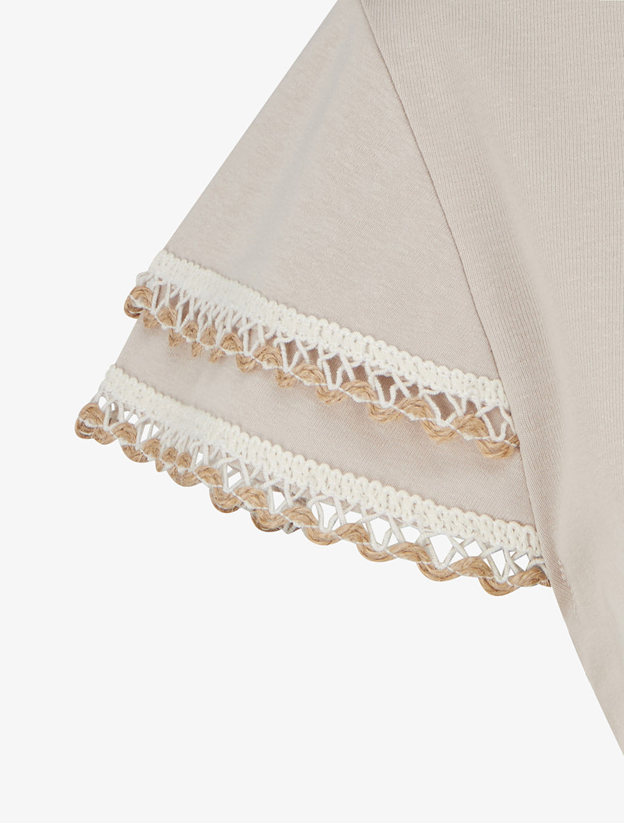 T-shirt manches courtes à détail broderies - Beige - 3