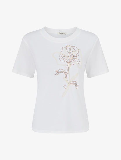 T-shirt manches courtes à motif floral - Blanc - 1