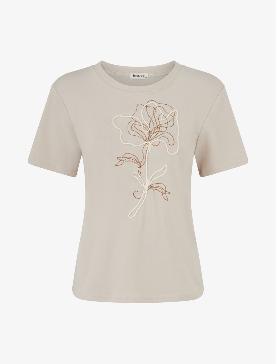 T-shirt manches courtes à motif floral - Beige - 1