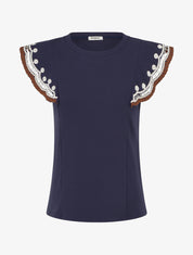 T-shirt uni manches courtes brodées - Marine - 1