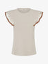 T-shirt uni manches courtes brodées - Beige - 1