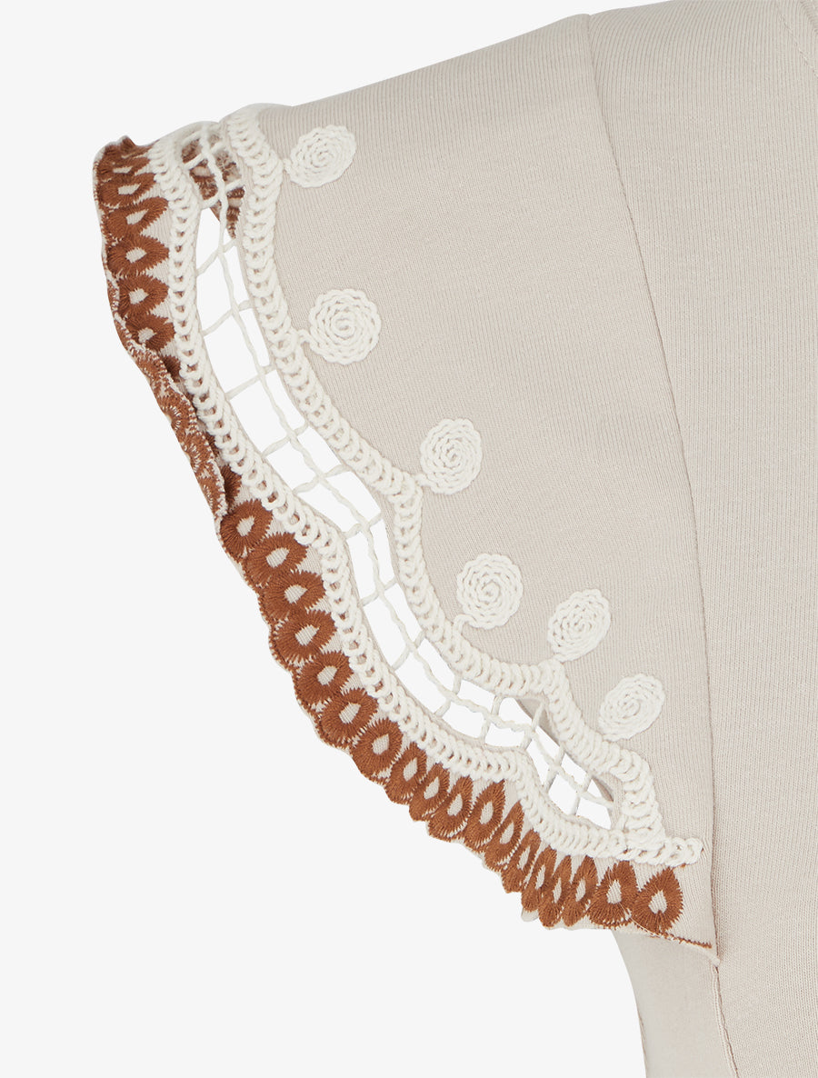 T-shirt uni manches courtes brodées - Beige - 3
