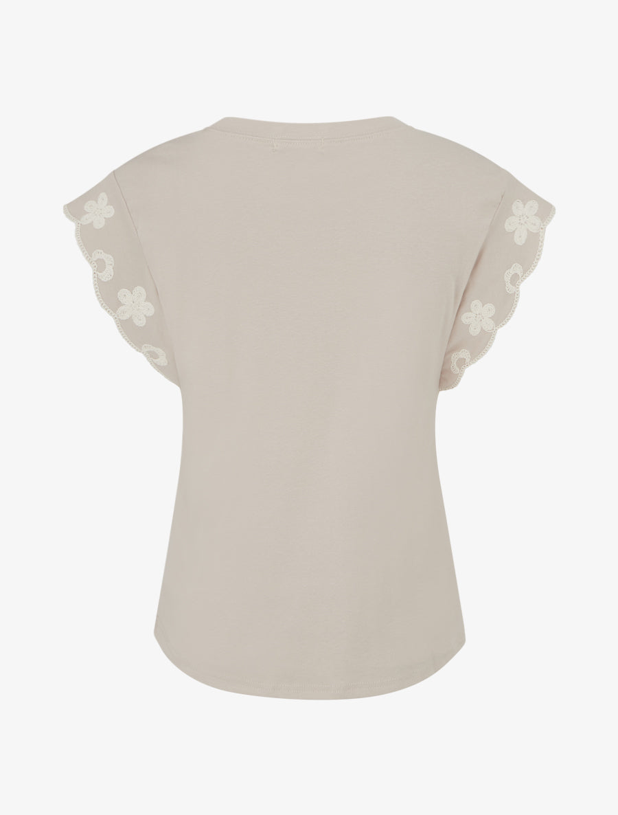 T-shirt uni à motif floral - Beige - 2