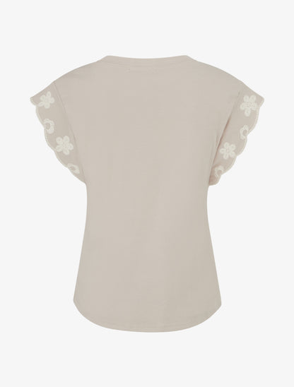 T-shirt uni à motif floral - Beige - 2