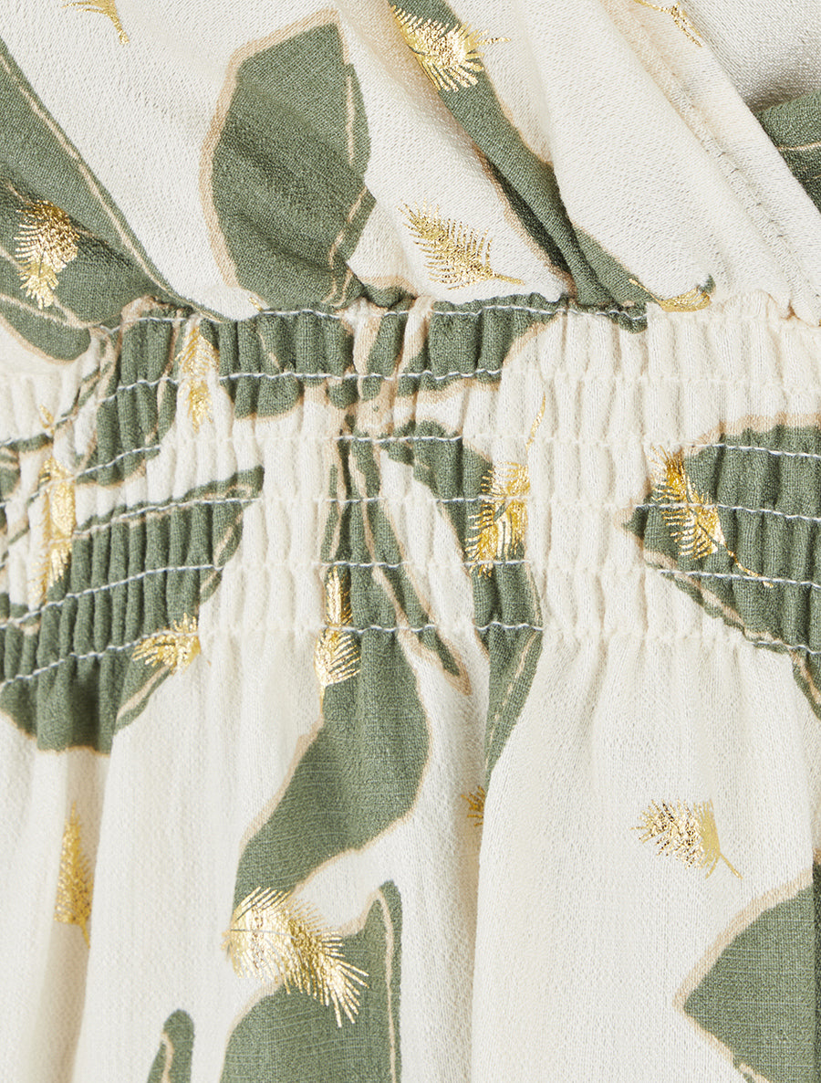 Robe imprimé feuilles à taille élastiquée - Kaki - 3