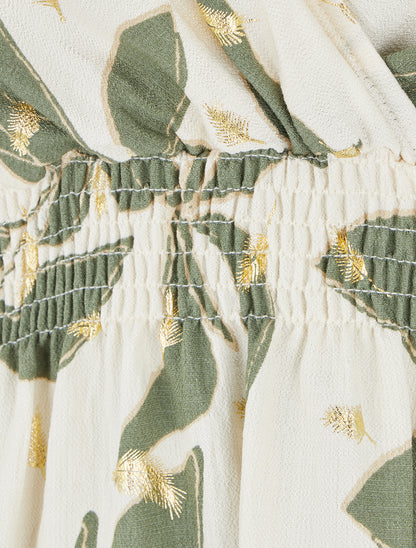 Robe imprimé feuilles à taille élastiquée - Kaki - 3