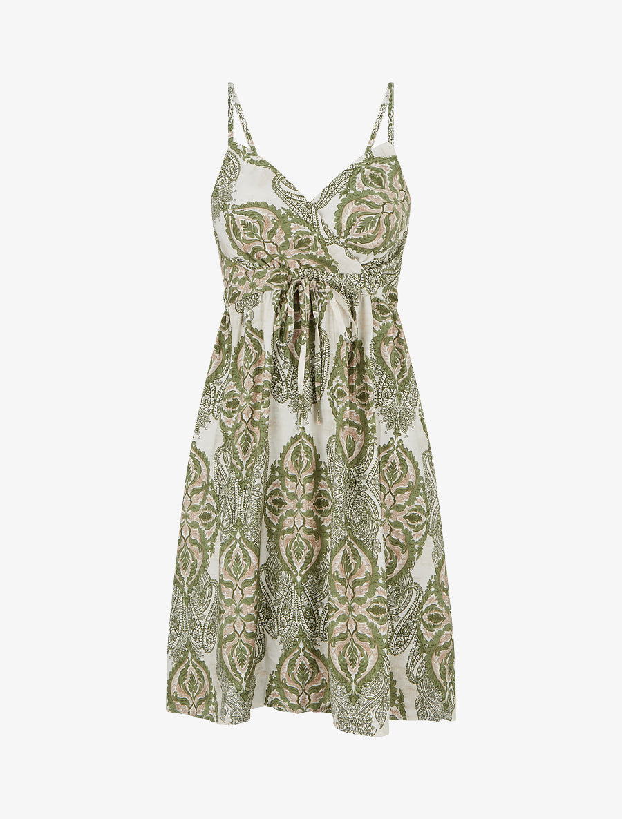 Robe mi-longue imprimé baroque - Kaki - 1