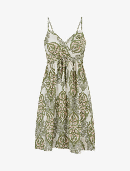 Robe mi-longue imprimé baroque - Kaki - 1