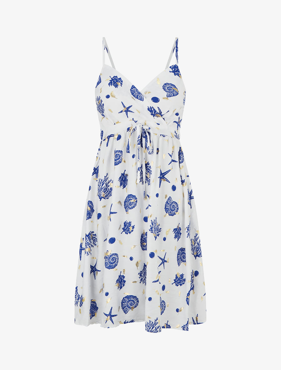 Robe mi-longue imprimé motif marins - Bleu roi - 1