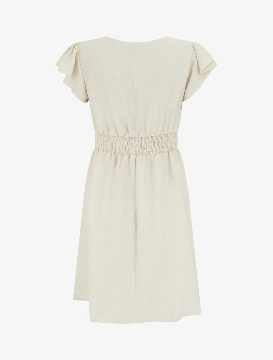 Robe mi-longue élastiquée à buste brodé - Beige - 2