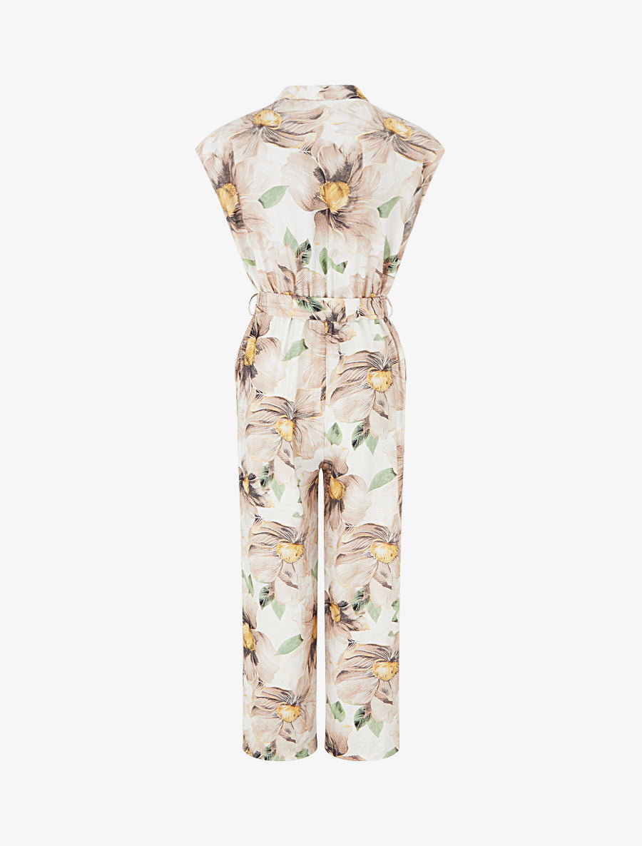 Combinaison à col cache-coeur imprimé floral - Beige - 2