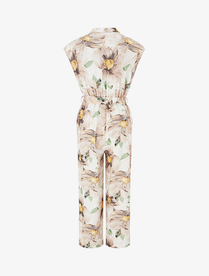 Combinaison à col cache-coeur imprimé floral - Beige - 2