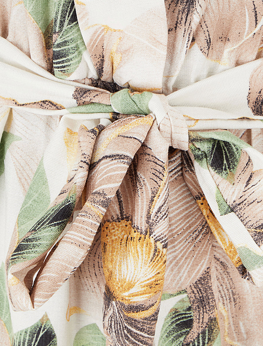 Combinaison à col cache-coeur imprimé floral - Beige - 3