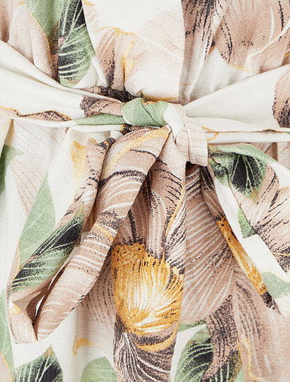 Combinaison à col cache-coeur imprimé floral - Beige - 3