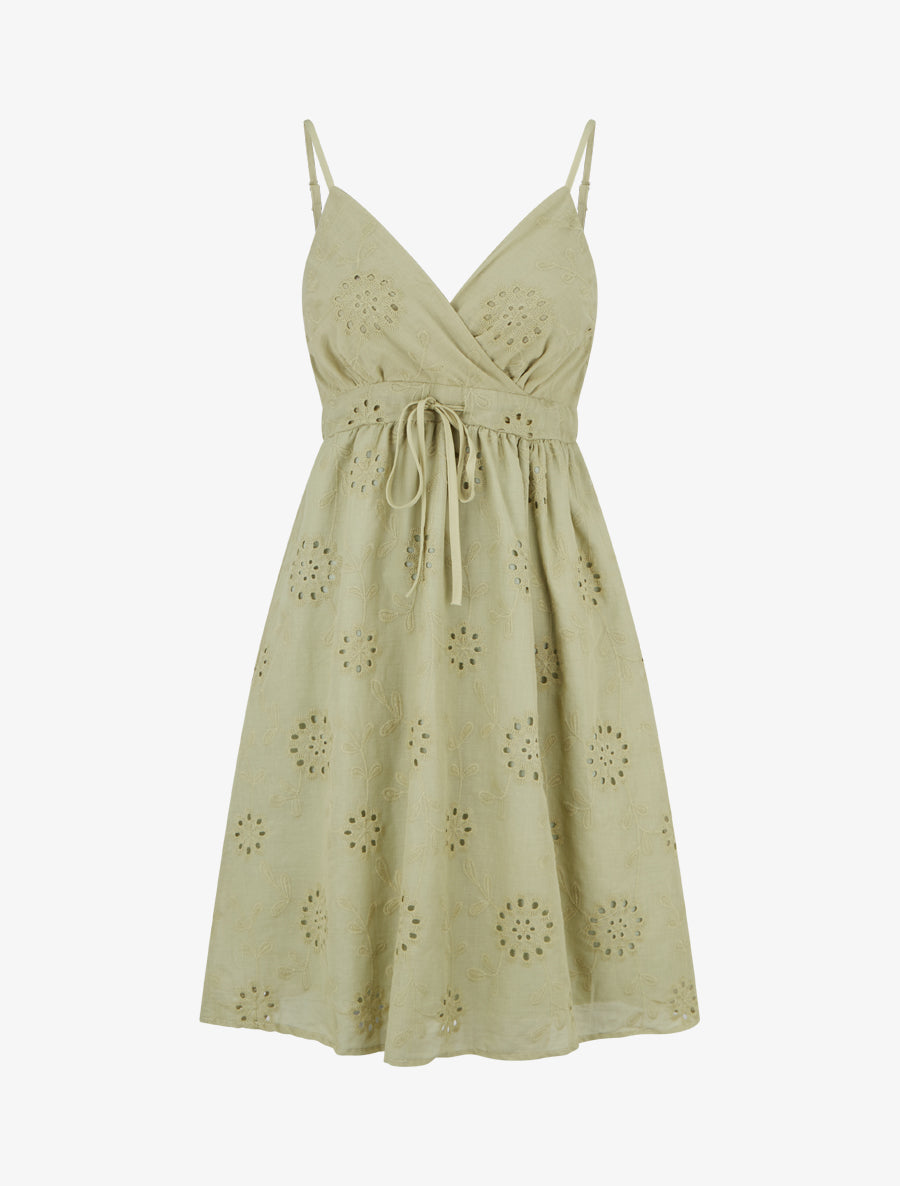 Robe mi-longue à motif floral ajouré - Kaki - 1