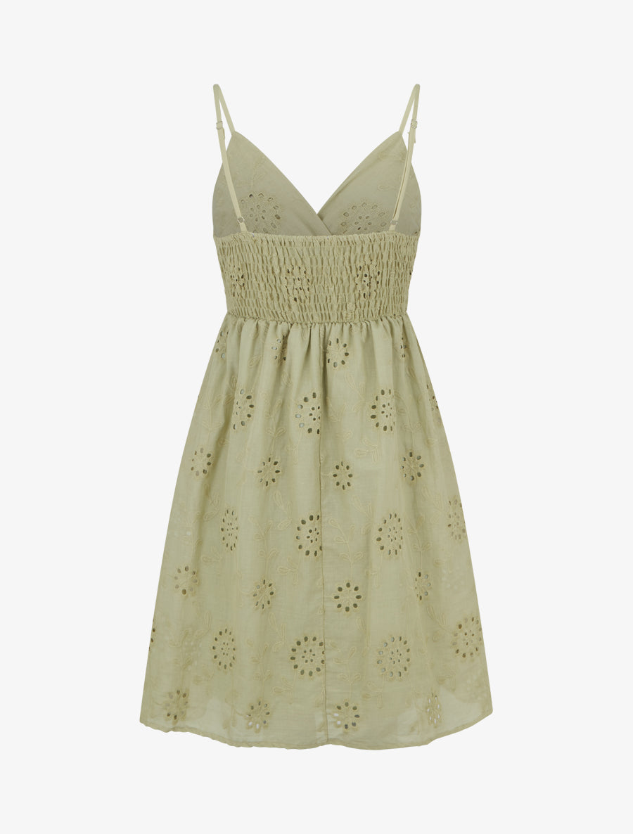 Robe mi-longue à motif floral ajouré - Kaki - 2