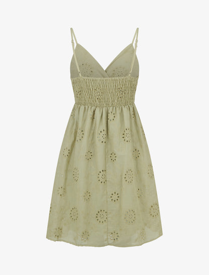 Robe mi-longue à motif floral ajouré - Kaki - 2