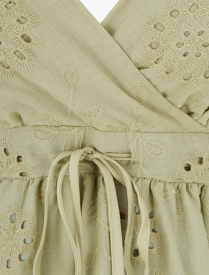 Robe mi-longue à motif floral ajouré - Kaki - 3