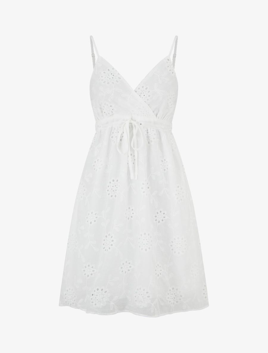 Robe mi-longue à motif floral ajouré - Blanc - 1