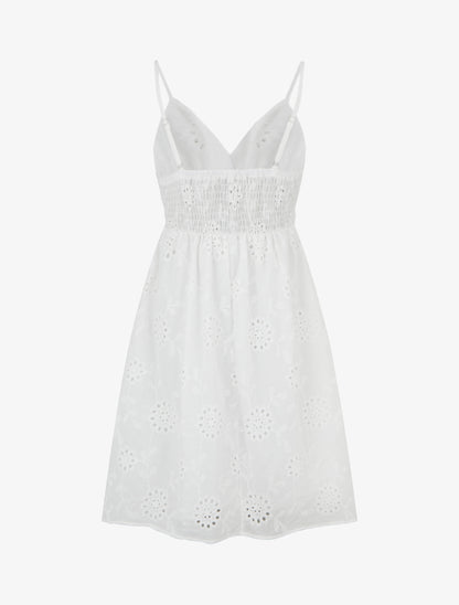 Robe mi-longue à motif floral ajouré - Blanc - 2