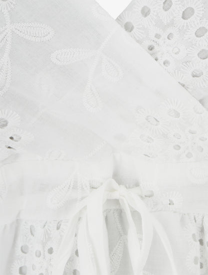 Robe mi-longue à motif floral ajouré - Blanc - 3