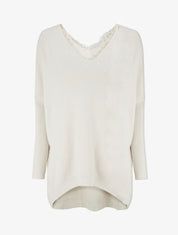 Pull long à détail dentelle au dos - Beige - 1