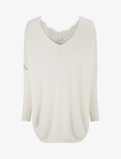 Pull long à détail dentelle au dos - Beige - 2