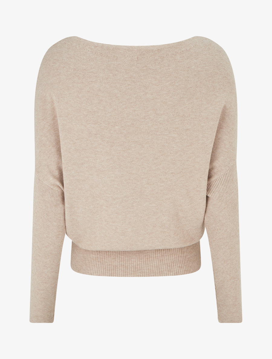 Pull droit manches chauve-souris et col bateau - Taupe - 2