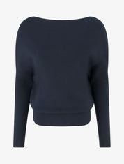 Pull droit manches chauve-souris et col bateau - Marine - 1