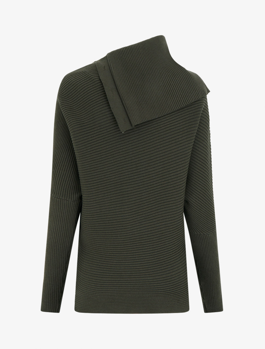 Pull uni à col roulé stylisé - Kaki - 2
