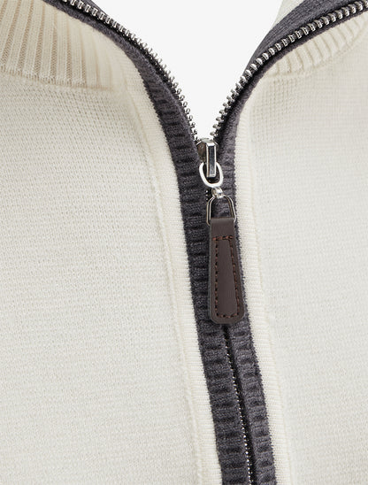 Pull droit à col montant zippé - Blanc - 3