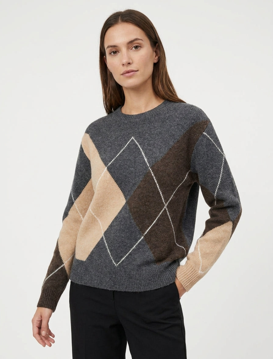 Gebreide trui met colorblock-print - Grijs