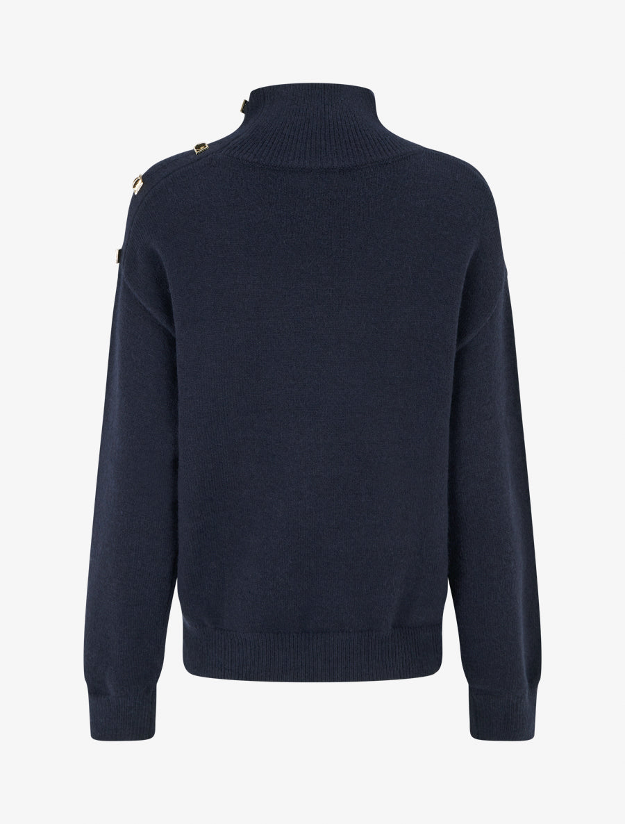 Pull droit à col montant et boutons métalliques - Marine - 2