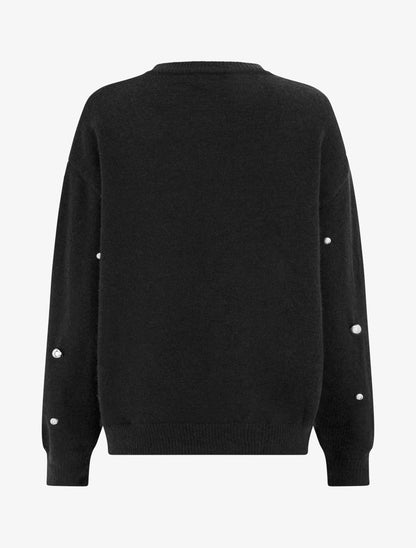 Pull uni clouté à col rond - Noir - 2