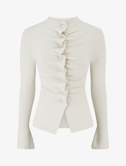 Gilet en maille effet ruché - Beige - 1
