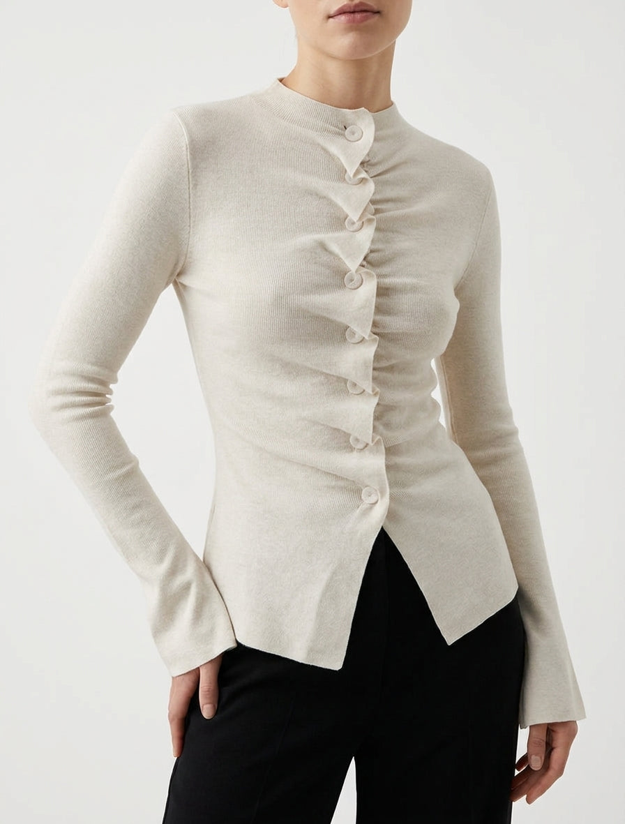 Geribbelde gebreide gilet - Beige