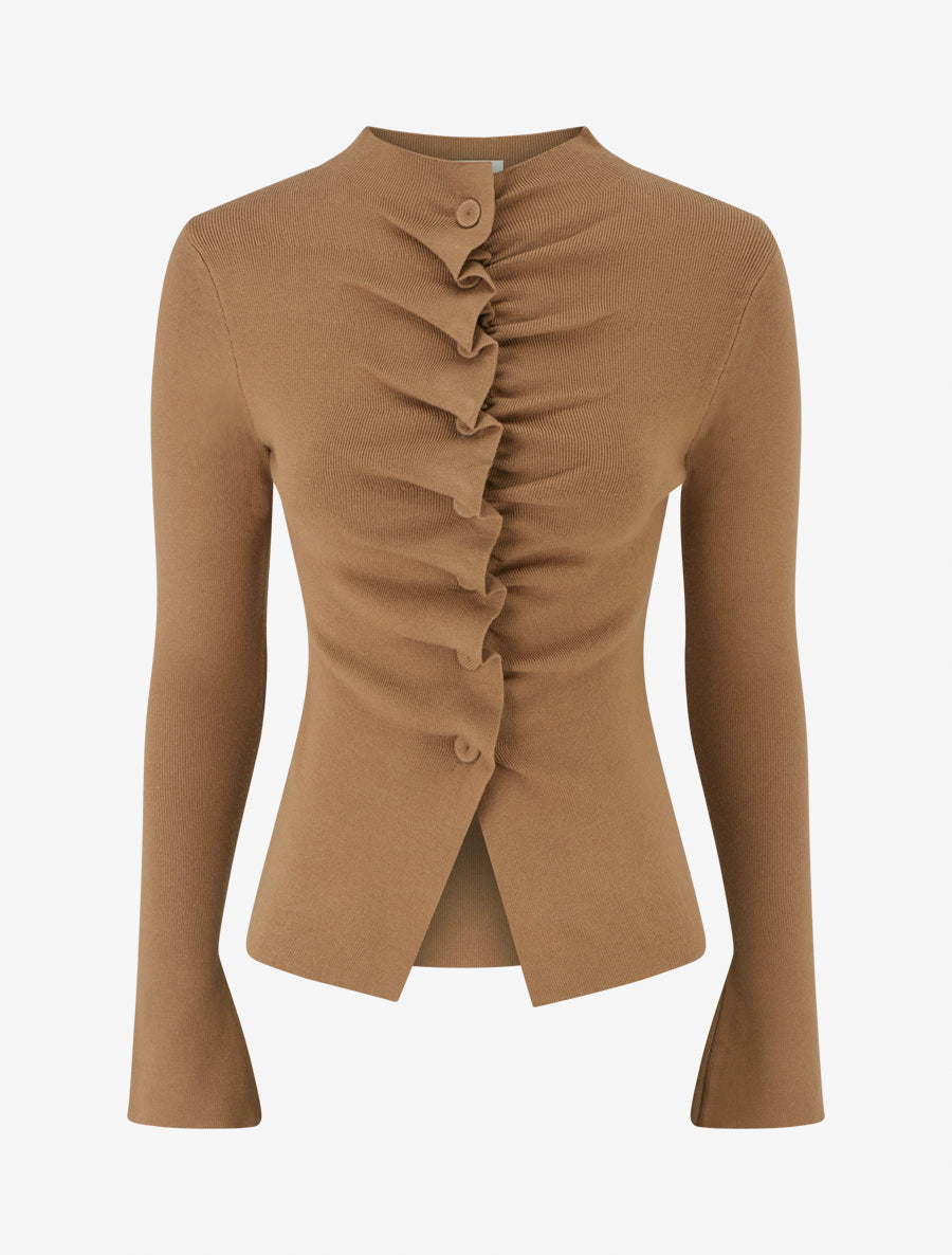 Gilet en maille effet ruché - Camel - 1