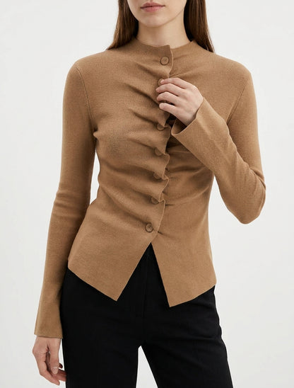 Geribbelde gebreide gilet - Kameel