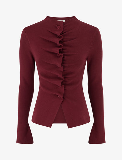 Gilet en maille effet ruché - Bordeaux - 1