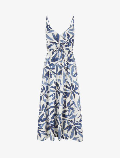 Robe longue imprimé stylisé à détail irisé - Bleu - 1