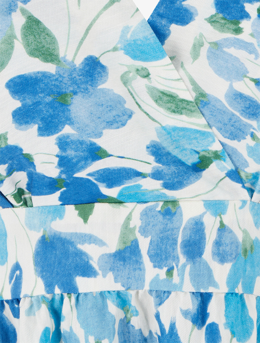 Robe mi-longue dos nu imprimé fleurs abstraites - Bleu - 3