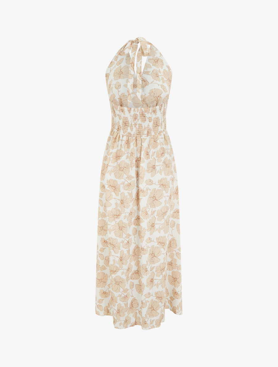 Robe longue dos nu imprimé floral - Beige - 2