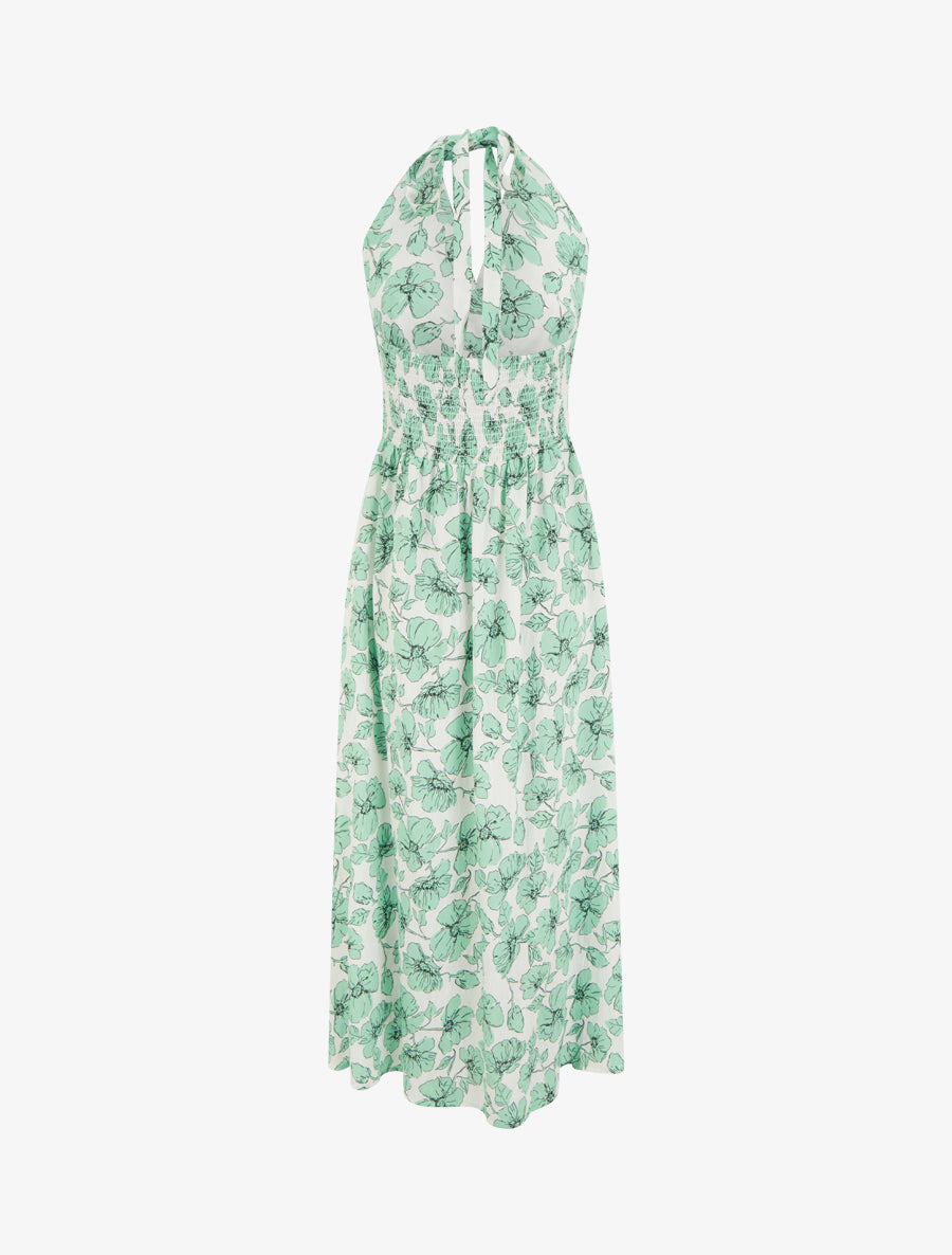 Robe longue dos nu imprimé floral - Vert menthe - 2