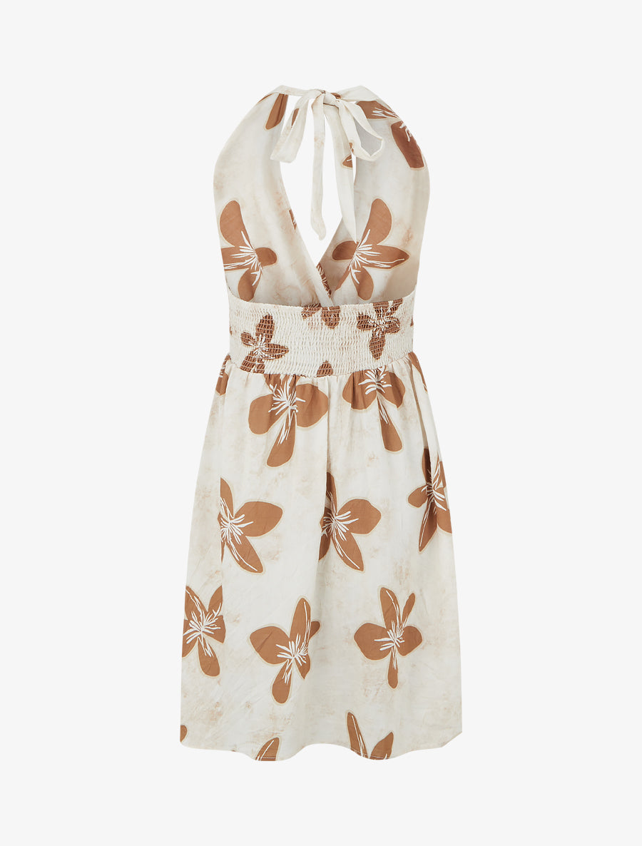 Robe mi-longue dos nu imprimé grandes fleurs - Terracotta - 2