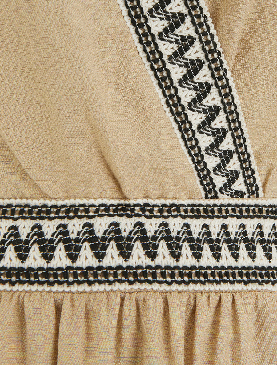 Robe mi-longue en lin à buste brodé - Taupe - 3