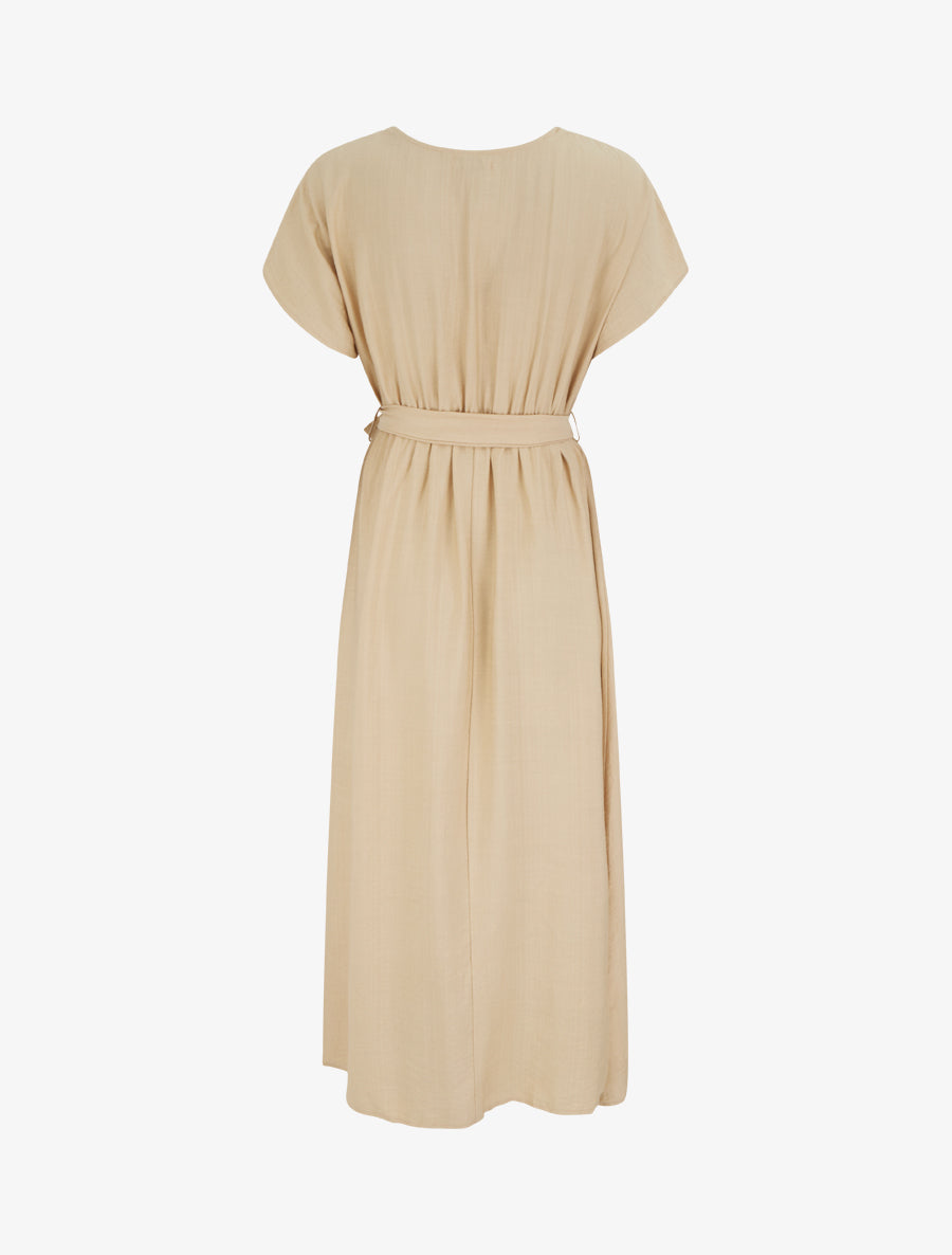 Robe longue manches courtes à col fantaisie - Beige - 2