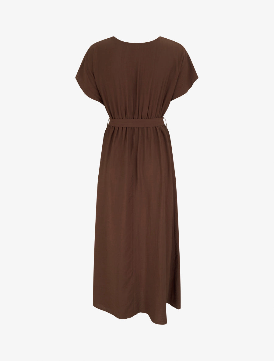 Robe longue manches courtes à col fantaisie - Marron - 2
